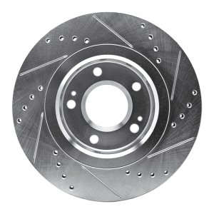 Mitsubishi Lancer Brake Rotor (1) - Front Left - R1 Concepts - Drilled & Slotted - Silver - `09-`15